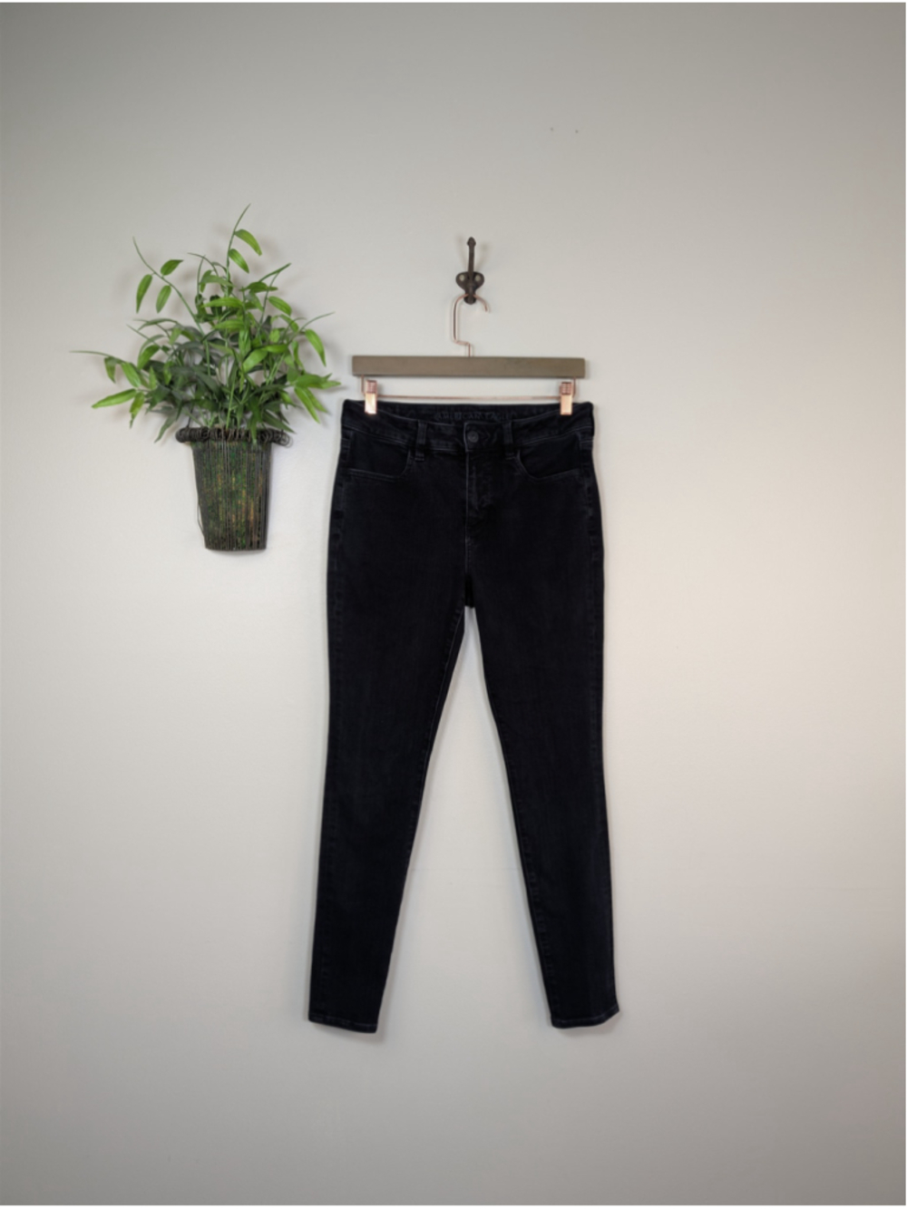 American Eagle 8 High Rise Skinny Jeans Dream Stretch Jegging Black Wash Minimal